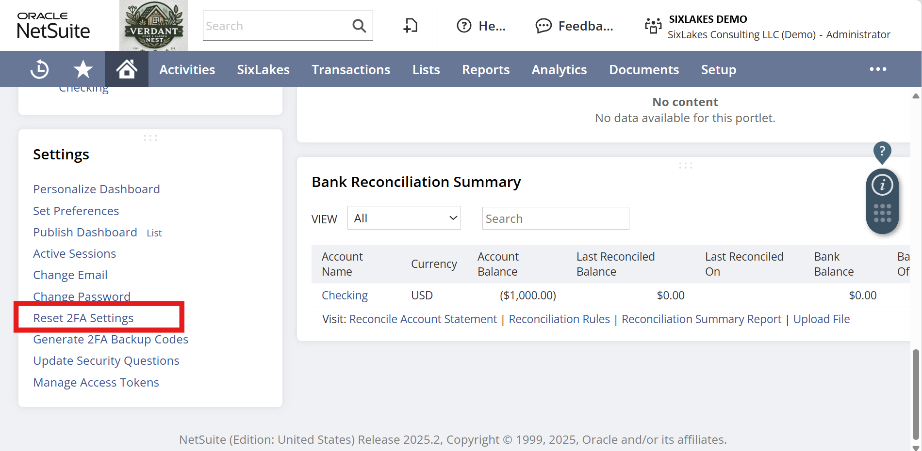 Screenshot of NetSuite 2FA settings page